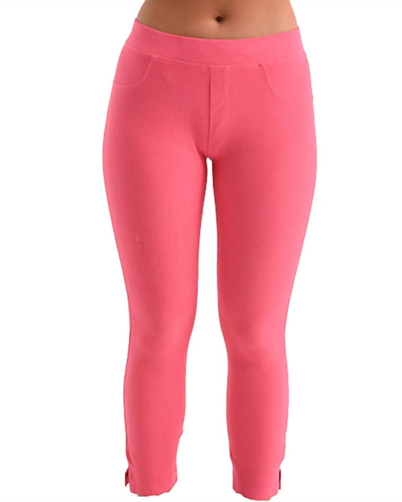 Front of a model wearing a size XXL High Rise Jegging In Fuchsia in Fuchsia by french kyss. | dia_product_style_image_id:354445